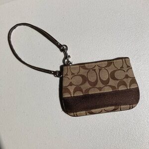 VTG Coach Brown Stripe Signature C Logo Small Wristlet Wallet Purse Organizer